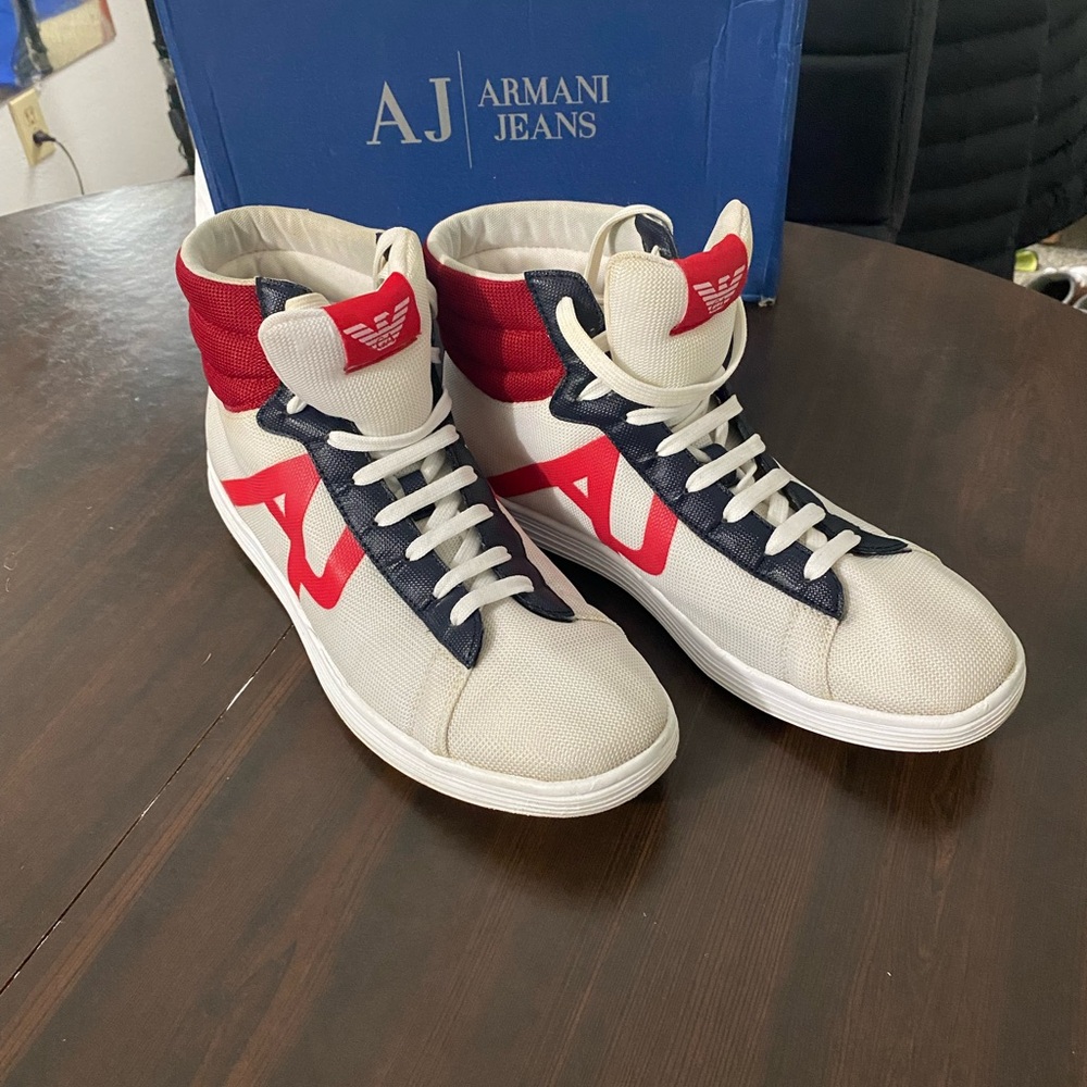 Limited edition armani jeans Red and White High-Top Sneakers in good condition